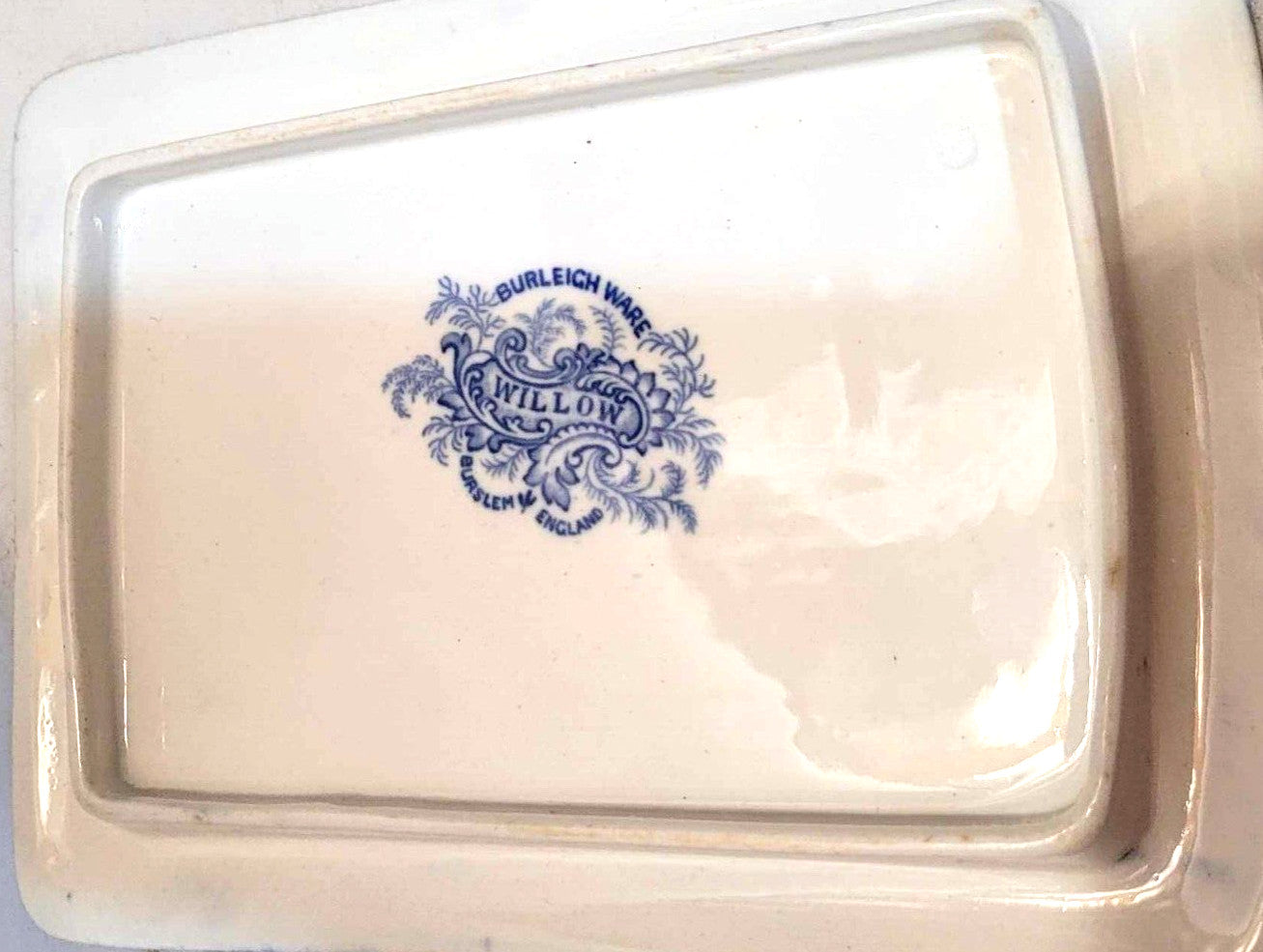 Burleigh ware blue Willow Butter Dish cheese keep blue & white pottery England
