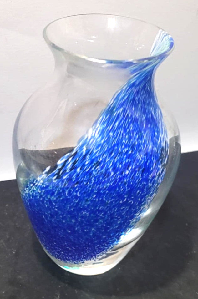 Caithness glass Blue/green, Small Swirl bud Vase 5" Scotland