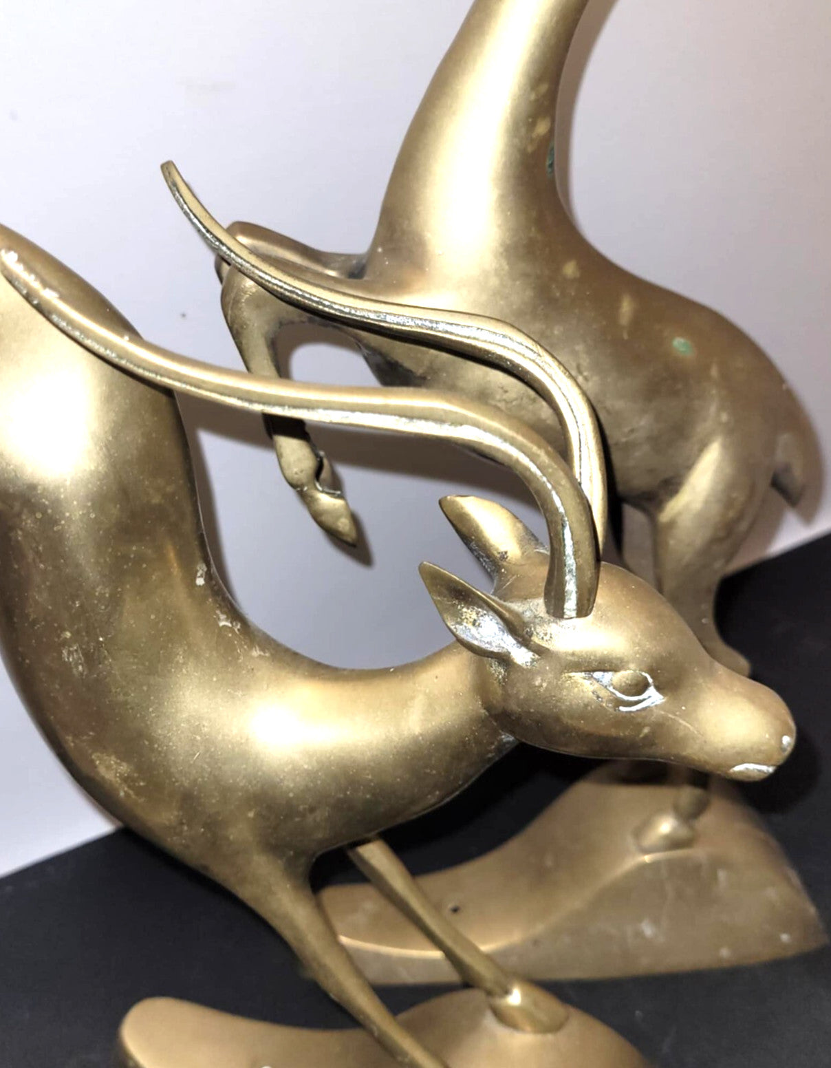 12" Large Brass Leaping Gazelles, Antelope Deer Prancing bookends ornament