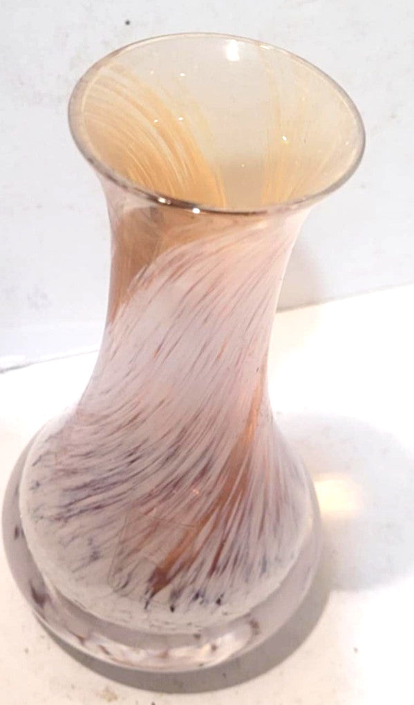 Vintage Caithness bud posy stem vase, orange amber swirl pattern 5"