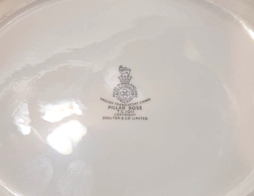 ROYAL DOULTON PILLAR ROSE GRAVY BOAT & STAND BONE CHINA ENGLAND PINK ROSE