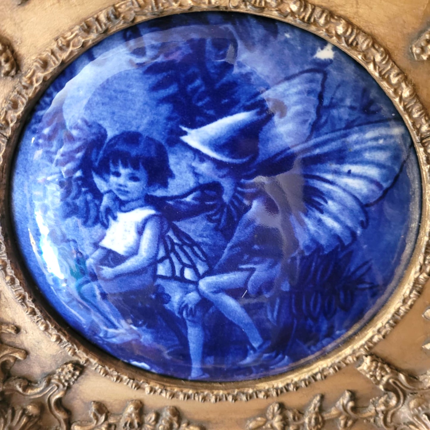 Royal Doulton Inspired Plaque Blue & White Children Series fairies Framed
