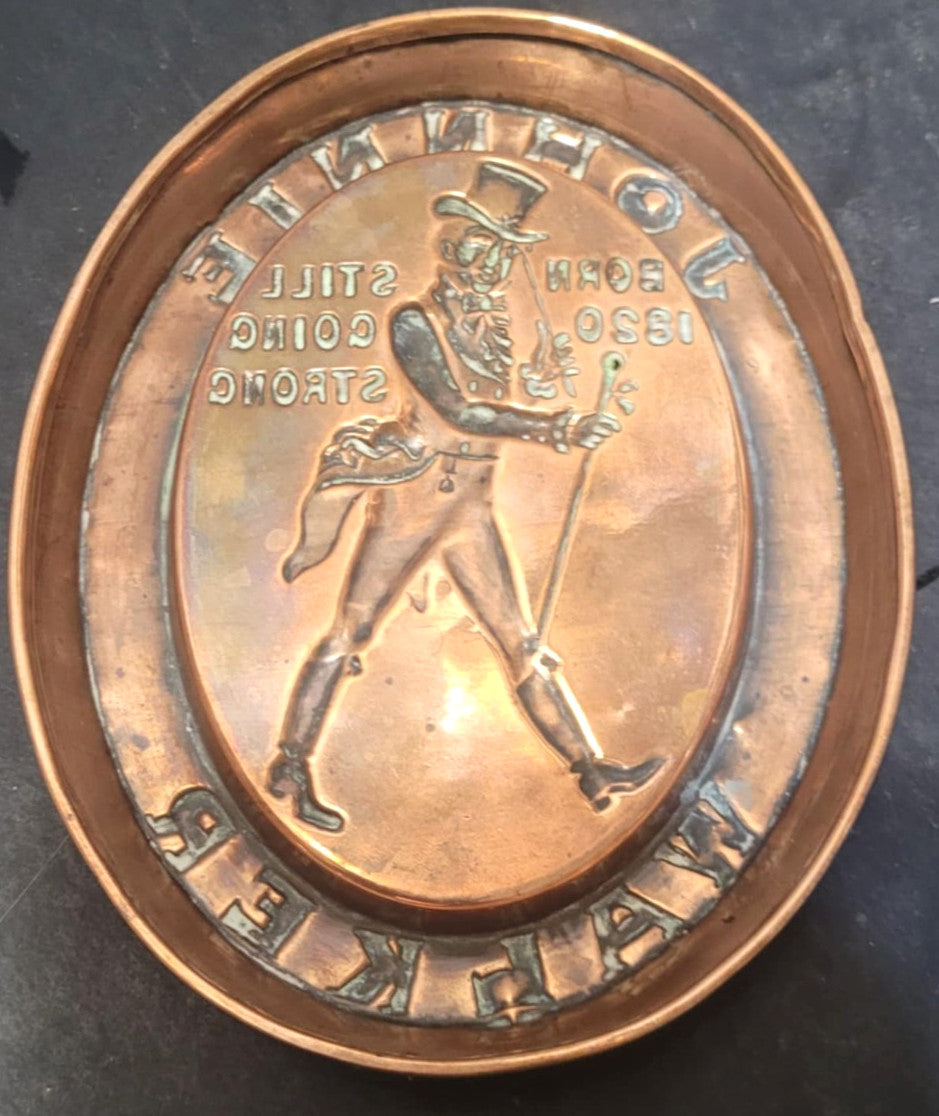Vintage JOHNNIE WALKER whisky copper ashtray tip tray advertising