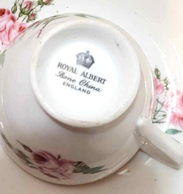 4x dainty Royal Albert Pink Roses coffee Cup Saucer Un-Named Pattern