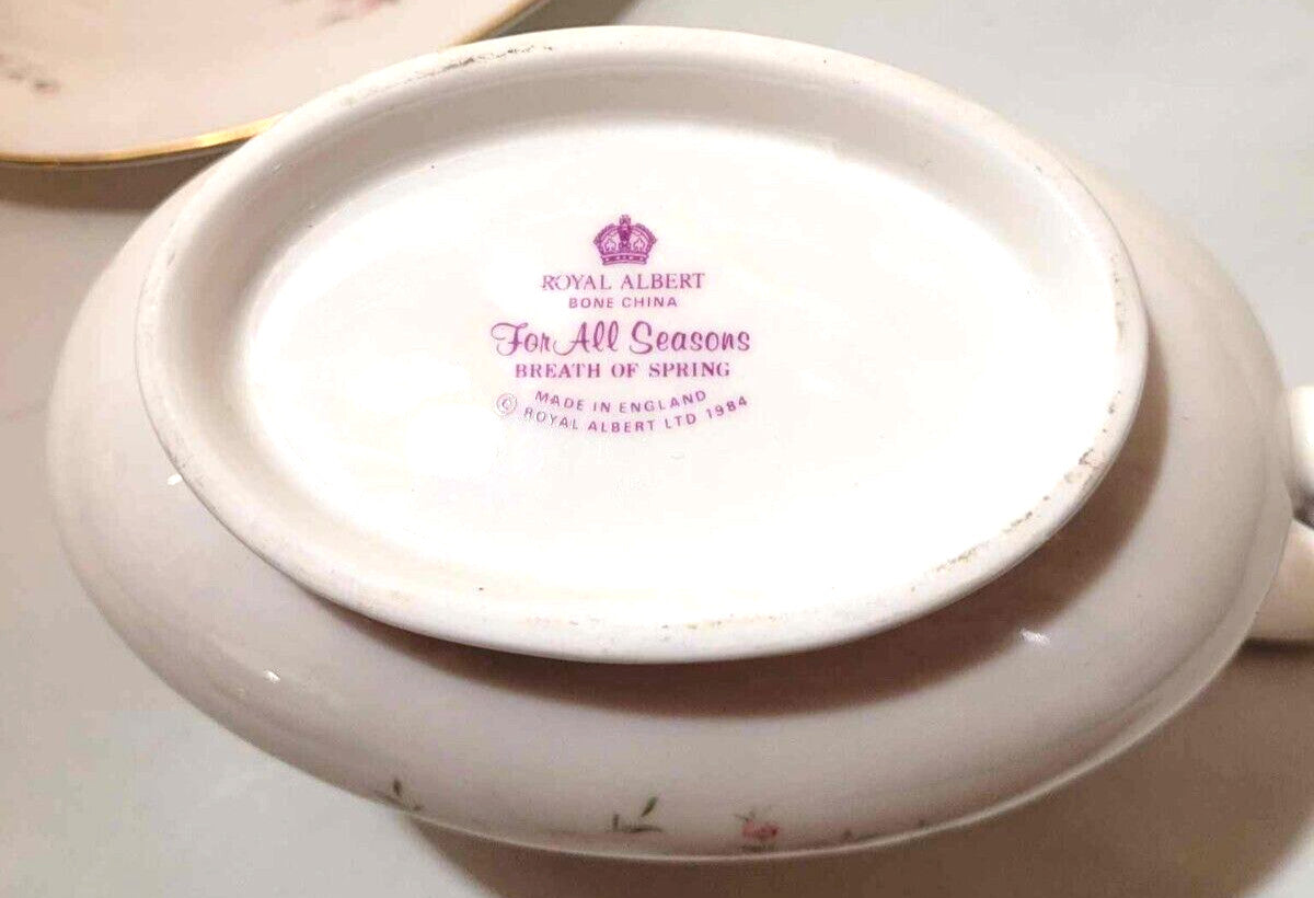 royal albert breath of spring for all seasons gravy boat sauce jug and base