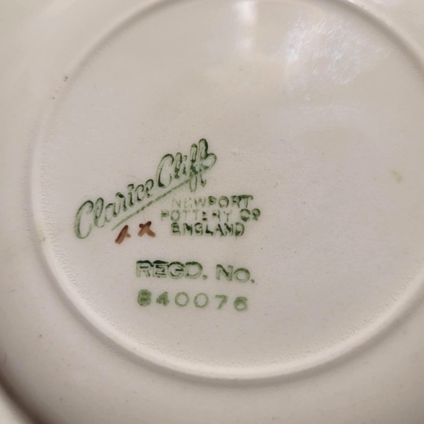 Clarice Cliff Coronation Cup, Saucer , plate trio 1953 Queen Elizabeth II Green