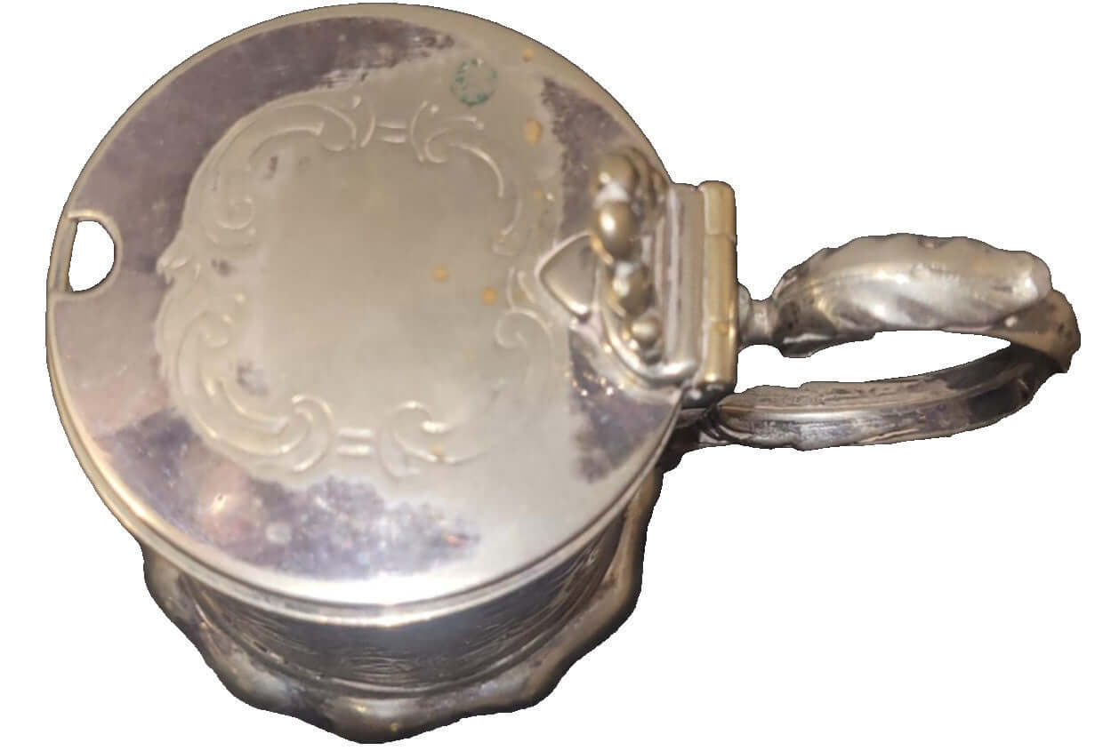 Silver plated condiment / mustard pot tankard shape