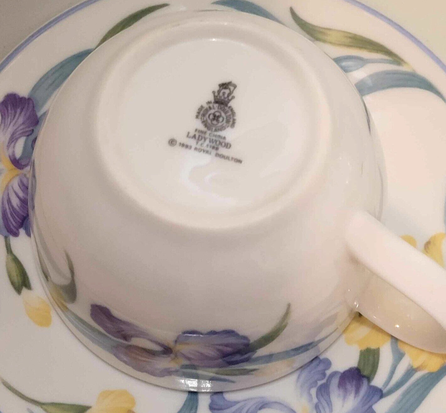 Vintage Royal Doulton LadyWood tea cup & saucer duo 1993 irises