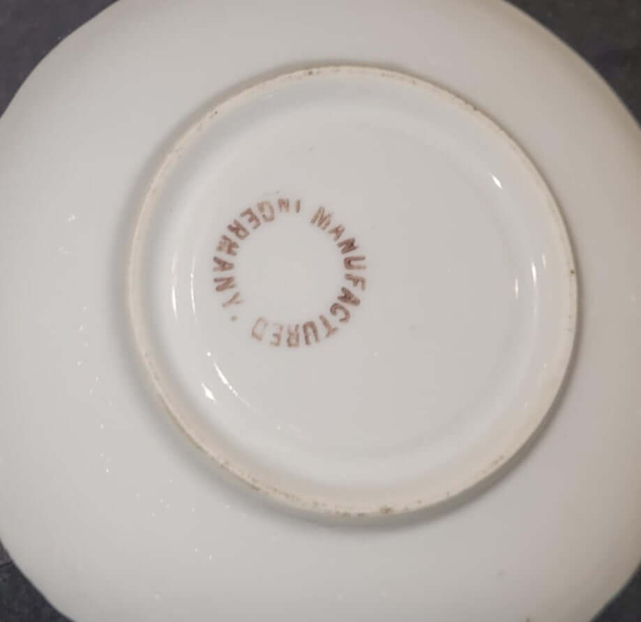 antique german Porcelain small Cup & Saucer - A Present For A Good Child
