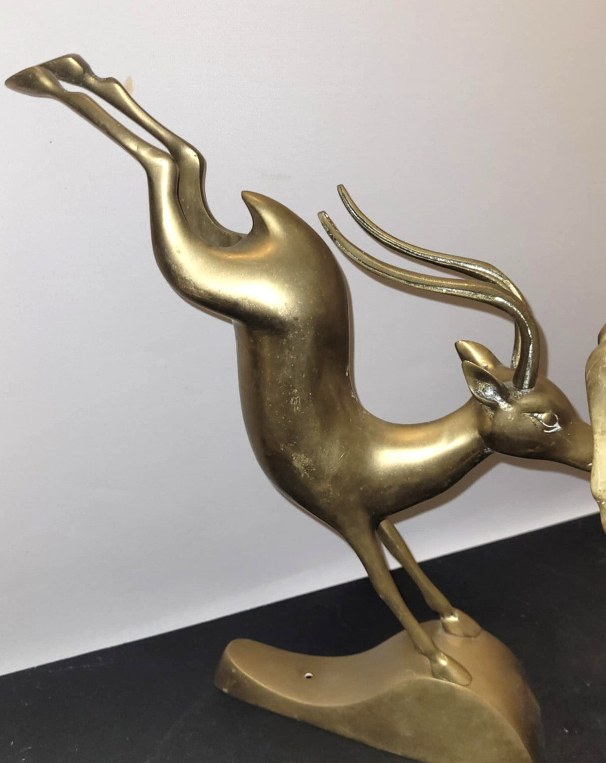 12" Large Brass Leaping Gazelles, Antelope Deer Prancing bookends ornament