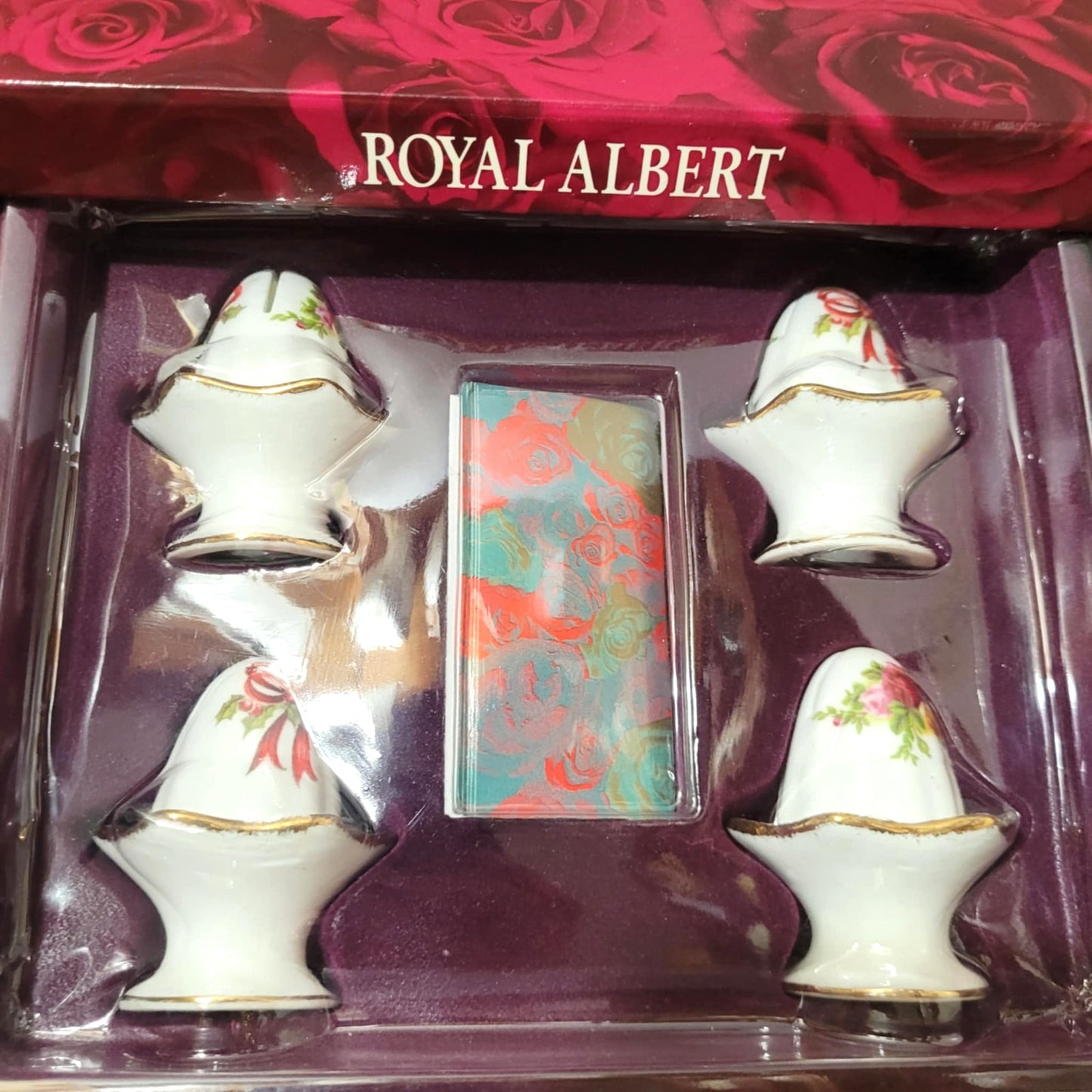 royal albert old country roses , Christmas 4 Name Card Holder NEW boxed gift