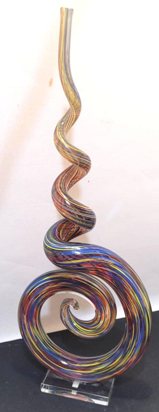 Murano style Glass Love Knot Sculpture on base 14" rainbow colours