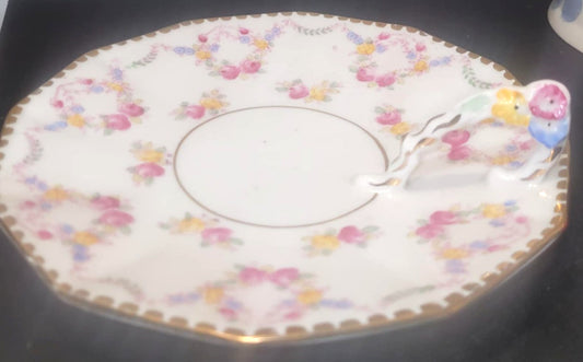 ROYAL STAFFORD rose garland bone china 6" floral handled plate candle plate