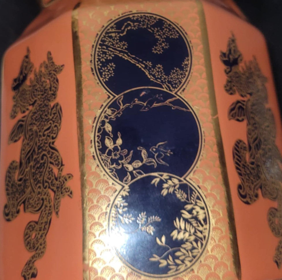Mason's Ironstone SUMATRA  Hydra Water Jug orange & gold 6.5"