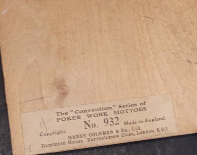 2 1940's pokerwork pyrography bible quotes Henry Coleman & Co. Ltd religious