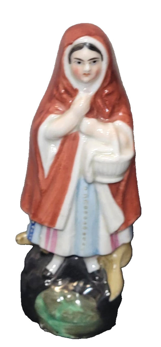 Antique Staffordshire Little Red Riding Hood Figure, c1855,