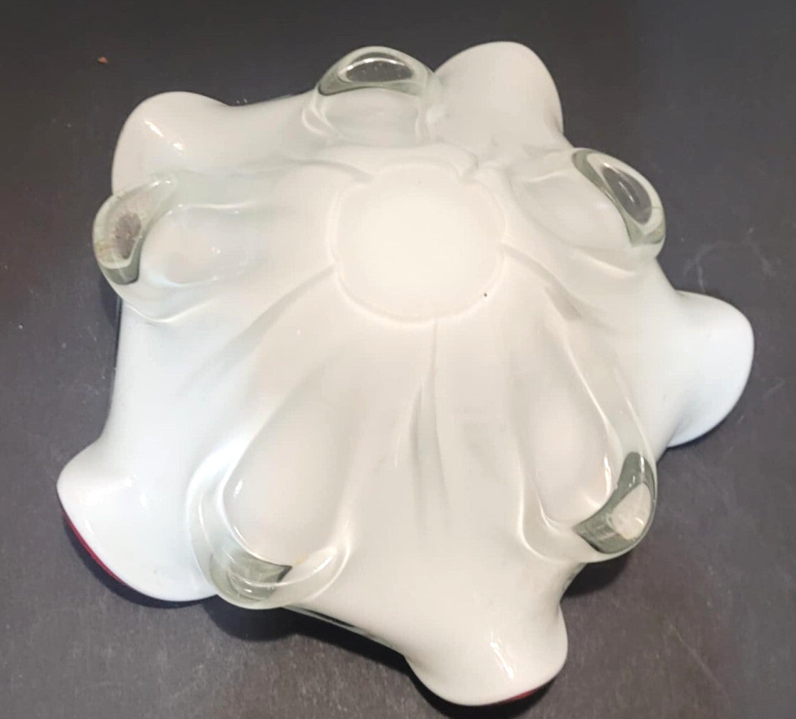 stunning bright Murano Blown red Glass Bowl, Cased Avventurina Tutti Frutti MC