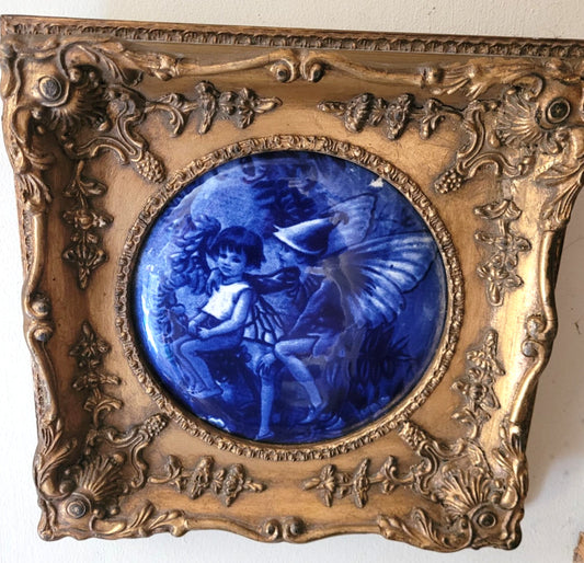 Royal Doulton Inspired Plaque Blue & White Children Series fairies Framed