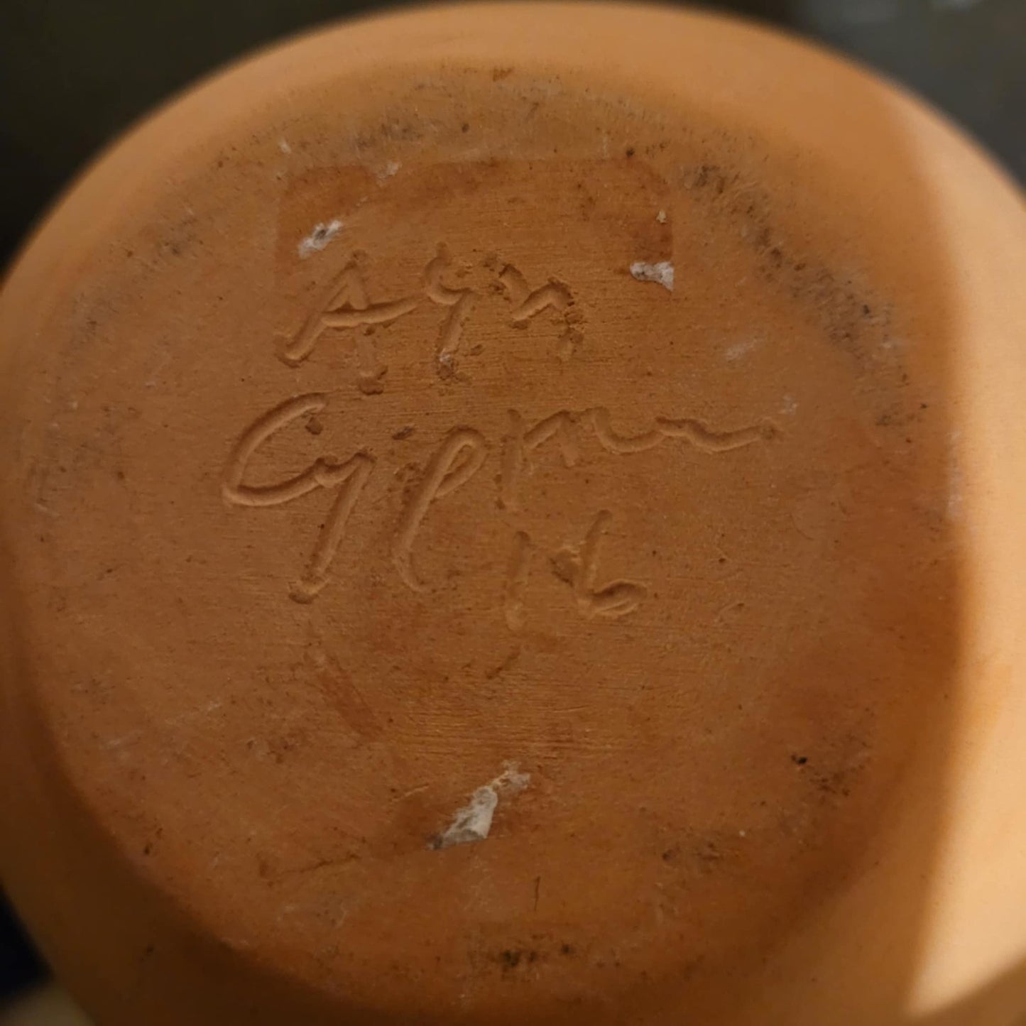 terracotta Studio Pottery Decorative Jug abstract bird Makers Mark 1ltr