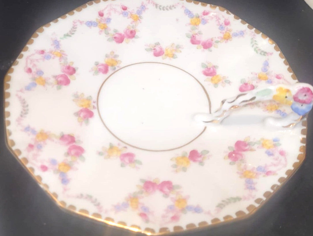 ROYAL STAFFORD rose garland bone china 6" floral handled plate candle plate