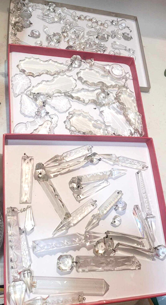 mixed Lot of vintage Clear Crystal Drop Prisms For Chandeliers spearhead leaf