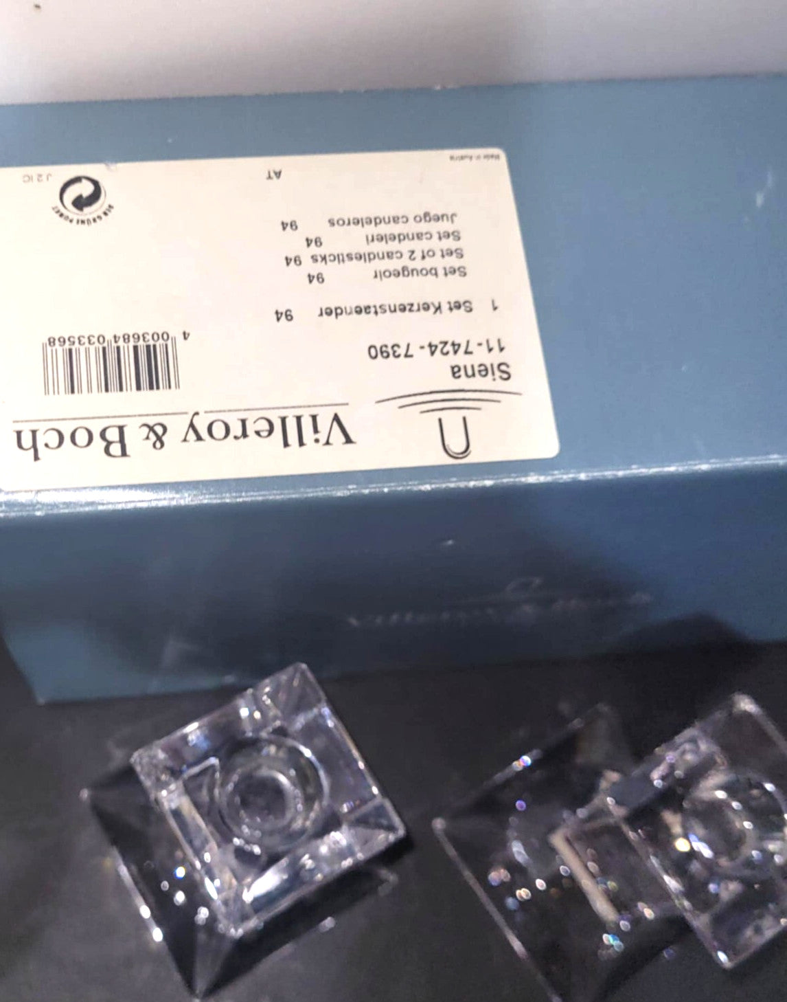 Villeroy and Boch 1748 Siena set of 2 glass candlesticks boxed