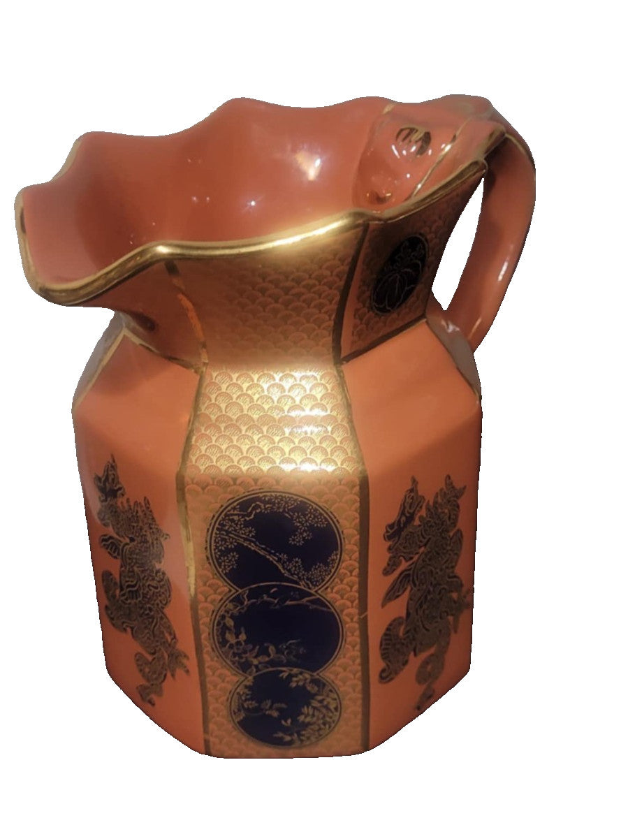 Mason's Ironstone SUMATRA  Hydra Water Jug orange & gold 6.5"