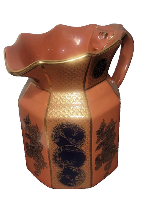 Mason's Ironstone SUMATRA  Hydra Water Jug orange & gold 6.5"