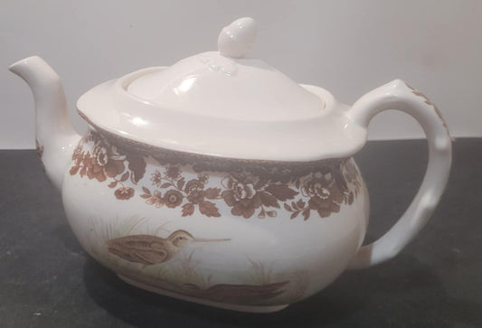 Spode Woodland Tea Pot 2 pint plain lid game birds