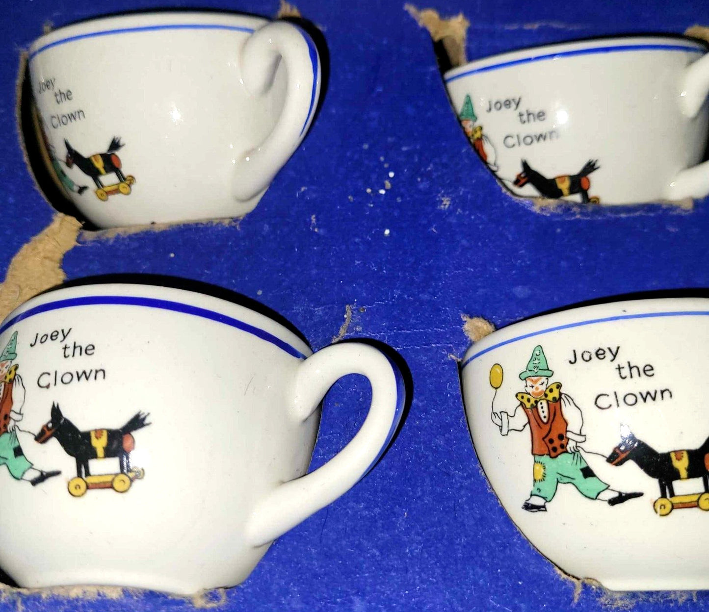 boxed Child’s Antique Teaset Corona Bunny Bobtail Joey The Clown Ceramic UK 1950