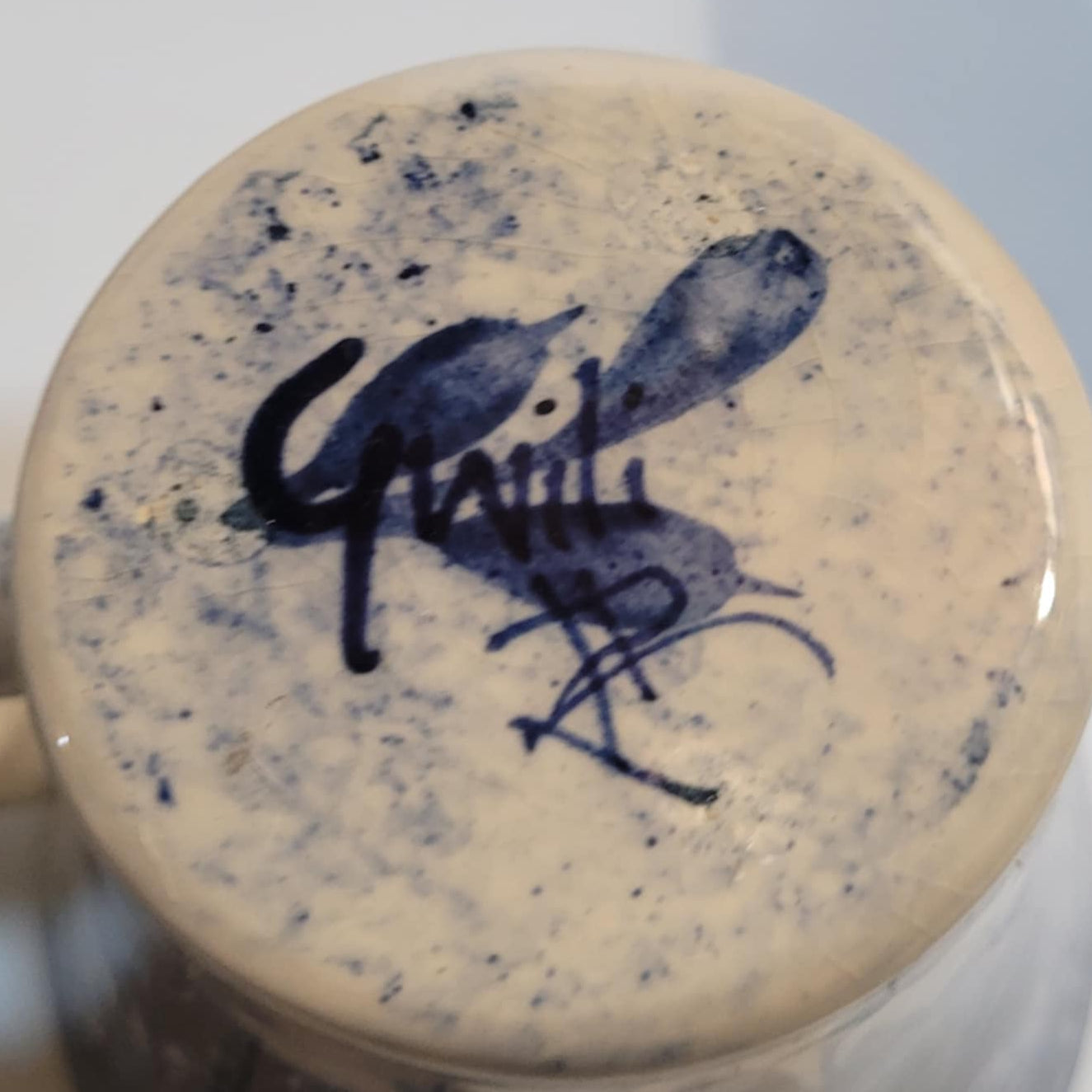 2 Gwili Welsh studio Pottery handthrown decorated blue butterfly mugs