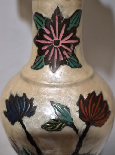 Vintage Indian Brass & Enamel Floral Floor Vase – 18" Statement Piece
