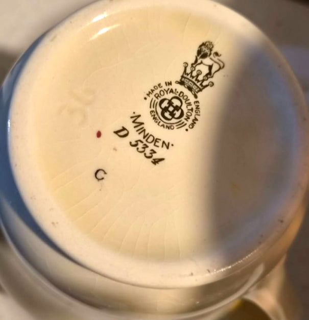 Reverse and Royal Doulton Minden D5334 maker's mark on the base of the floral jug