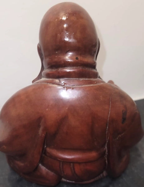 Vintage Hand-Carved Wooden Laughing Buddha Budai Statue – 5"
