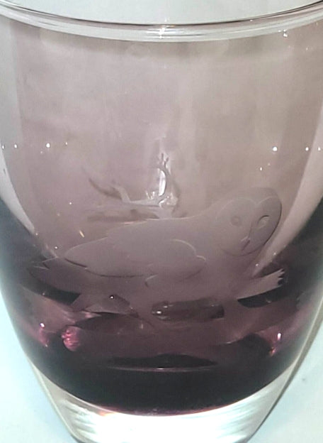 Caithness Amethyst Art Glass Engraved Owl Vase – Vintage Scottish Glass