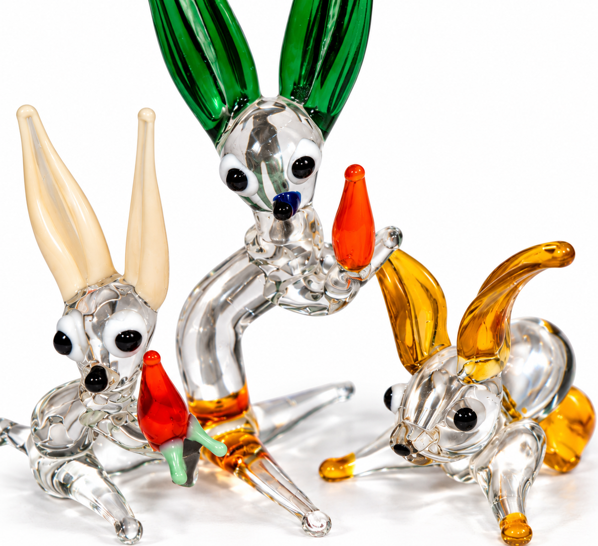 Set of 3 Vintage Lampwork Glass Rabbits – Pirelli Style Carrot Figures