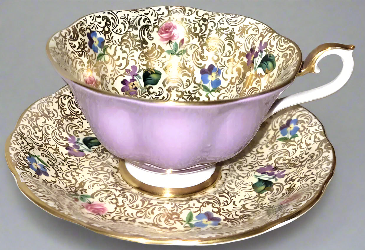 beautiful Royal Albert Princess Series Cup Saucer purple high gold chintz