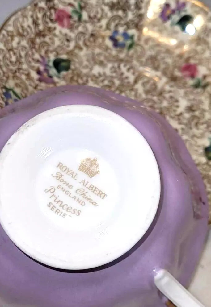 beautiful Royal Albert Princess Series Cup Saucer purple high gold chintz