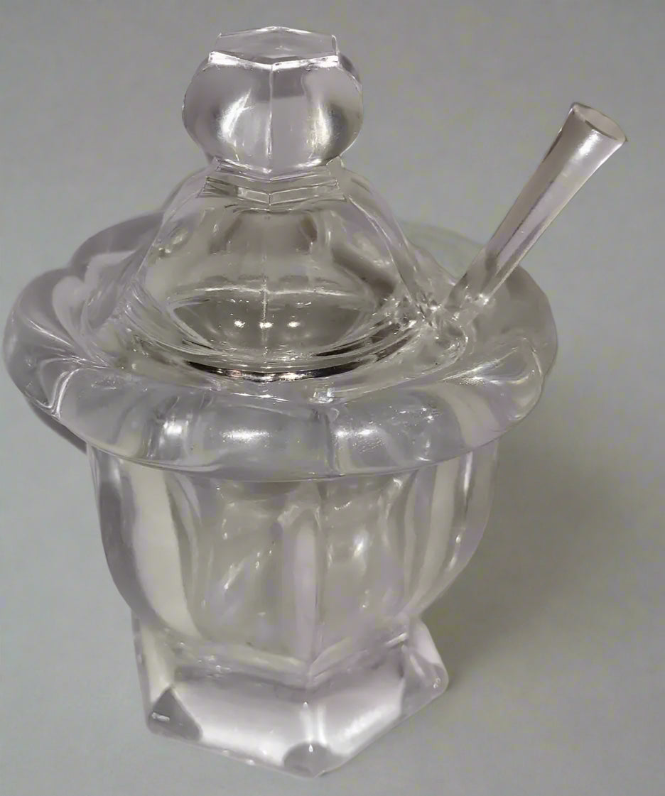 Baccarat Crystal Bretagne jelly jam Mustard Condiment Spice Jar Lid Spoon 4.5"h