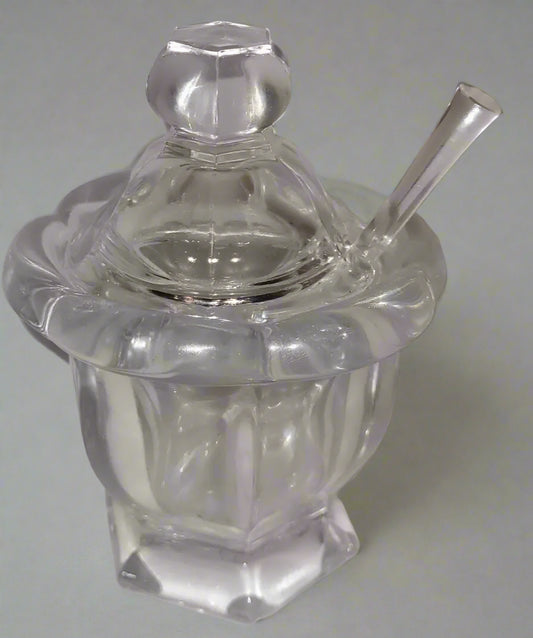 Baccarat Crystal Bretagne jelly jam Mustard Condiment Spice Jar Lid Spoon 4.5"h