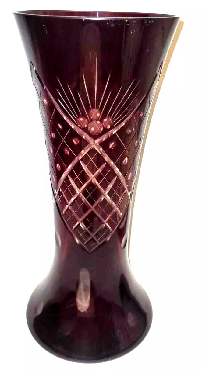 Bohemian Crystal cut ruby red popular cut to clear vase