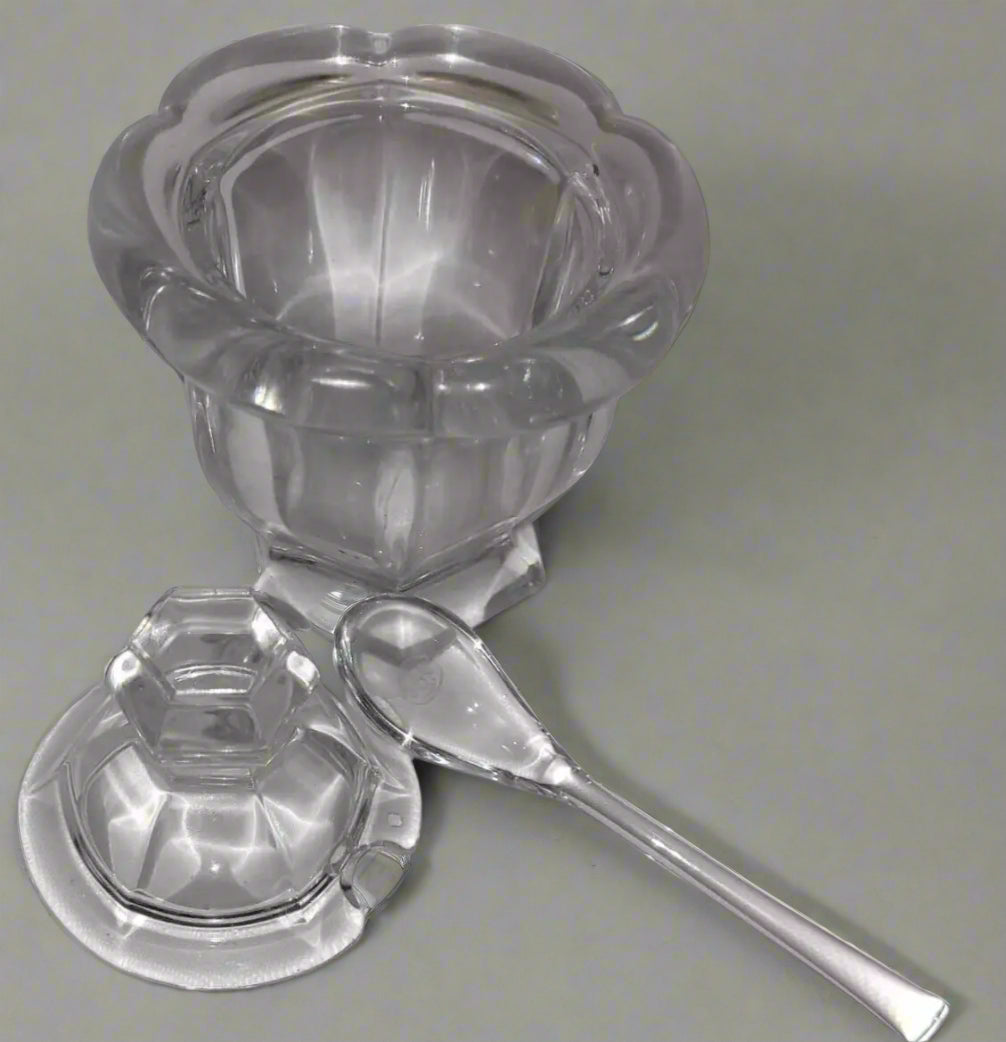 Baccarat Crystal Bretagne jelly jam Mustard Condiment Spice Jar Lid Spoon 4.5"h