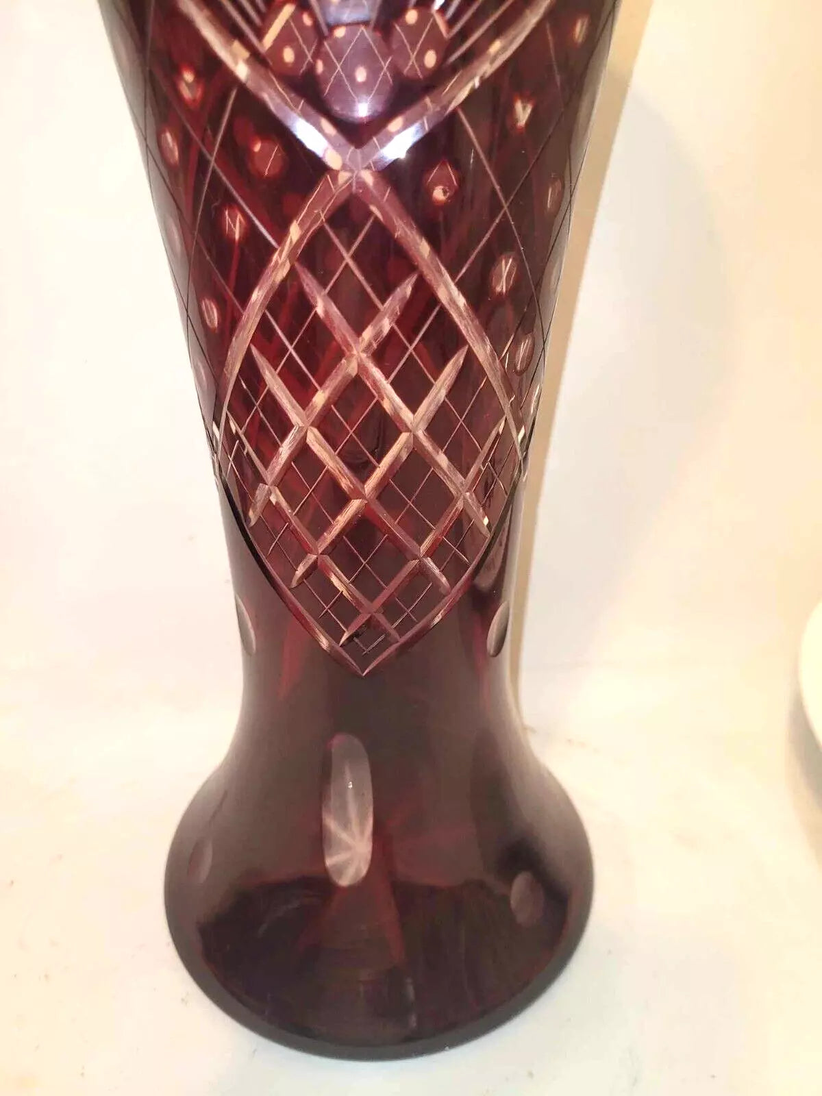 vintage Nachtmann Cut to clear ruby red extra large glass vase 12" bohemian