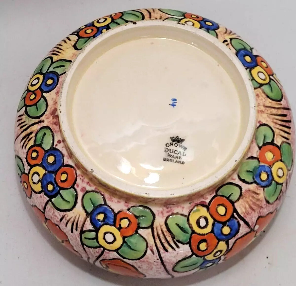 beautiful Crown Ducal floral tube lined footed bowl, Early 20thC 7"