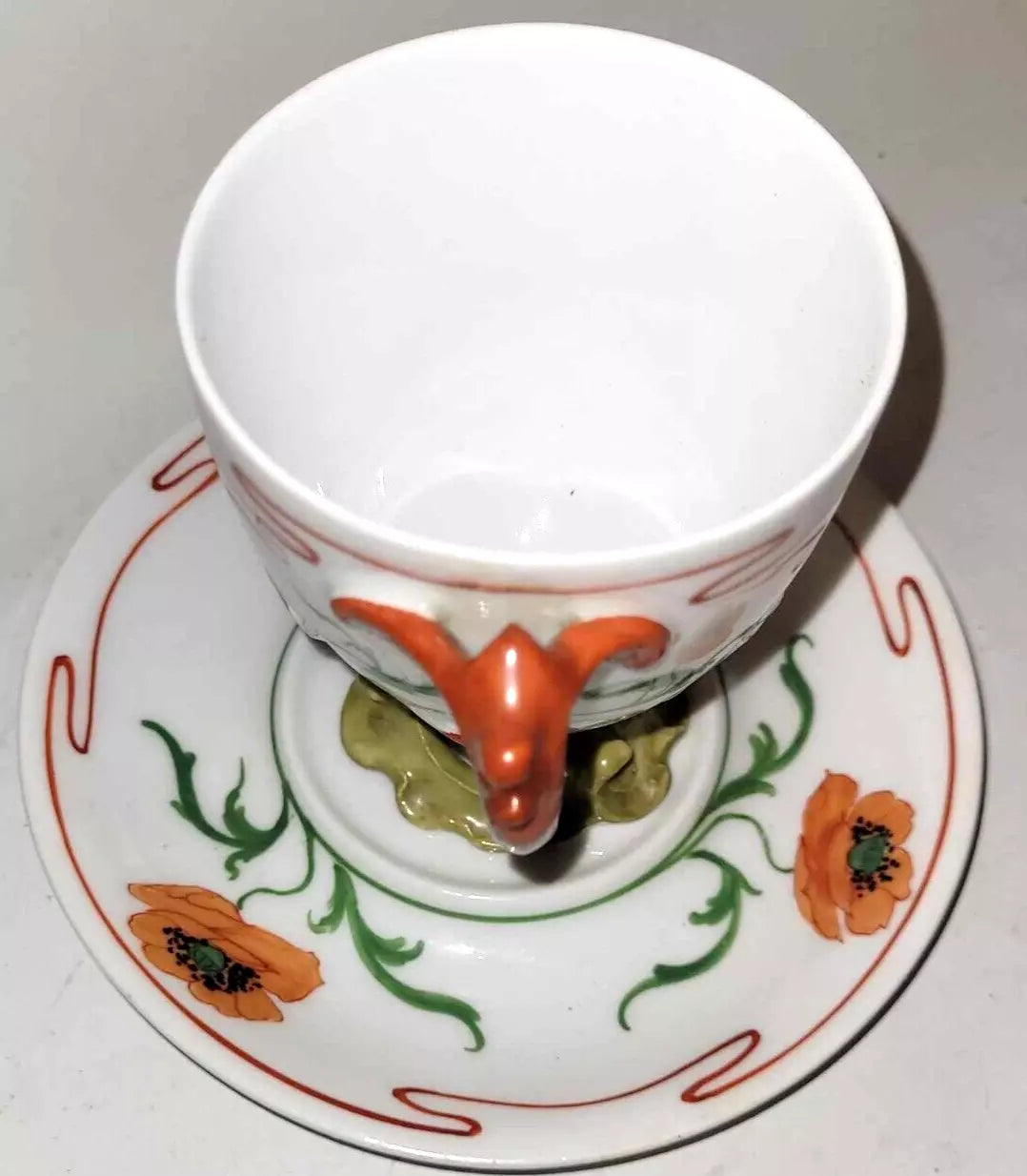stunning art nouveau hand painted poppy Dresden Germany Cup And Saucer