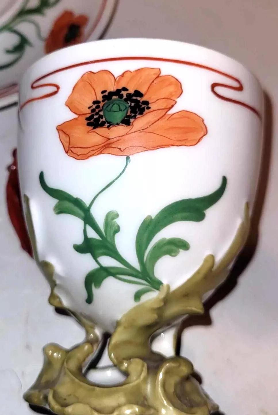 stunning art nouveau hand painted poppy Dresden Germany Cup And Saucer