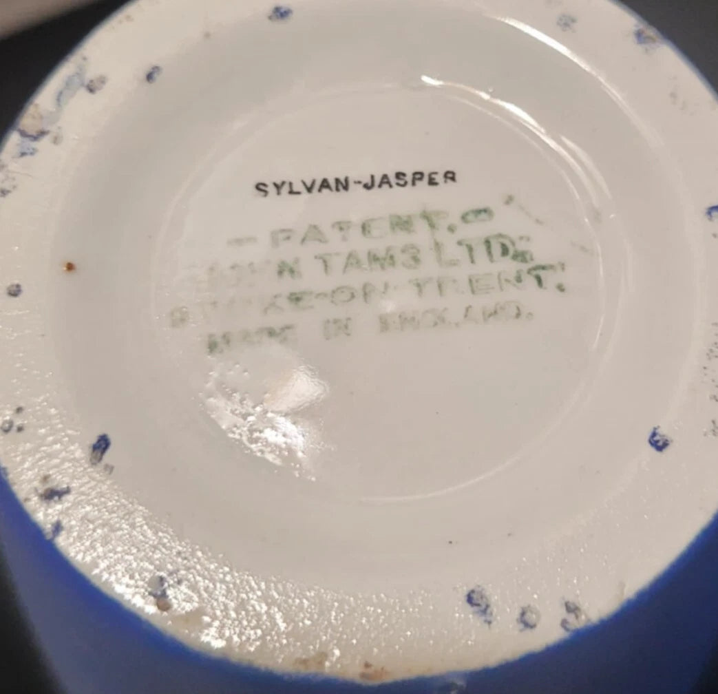 matching pair John Tams Sylvan Jasper vases blue and white Stoke-on-Trent 9.5"
