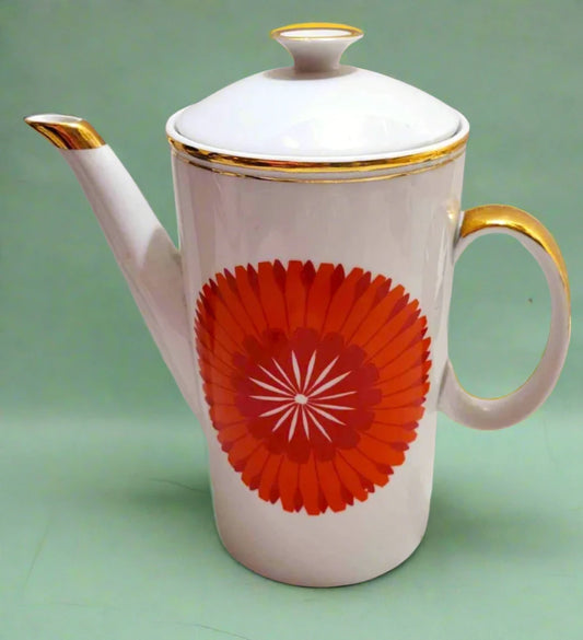 Karolina Poland 1960's 70's orange sun coffee pot retro