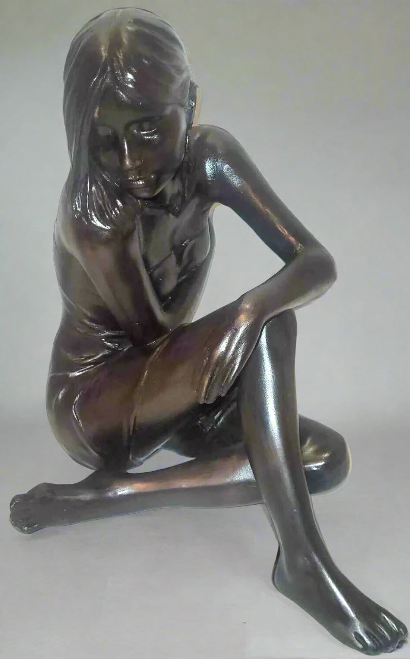 vintage large Le nantec style figurine of a woman in resin cast bronze effect