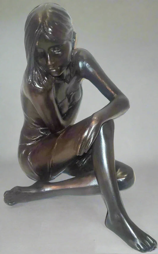 vintage large Le nantec style figurine of a woman in resin cast bronze effect